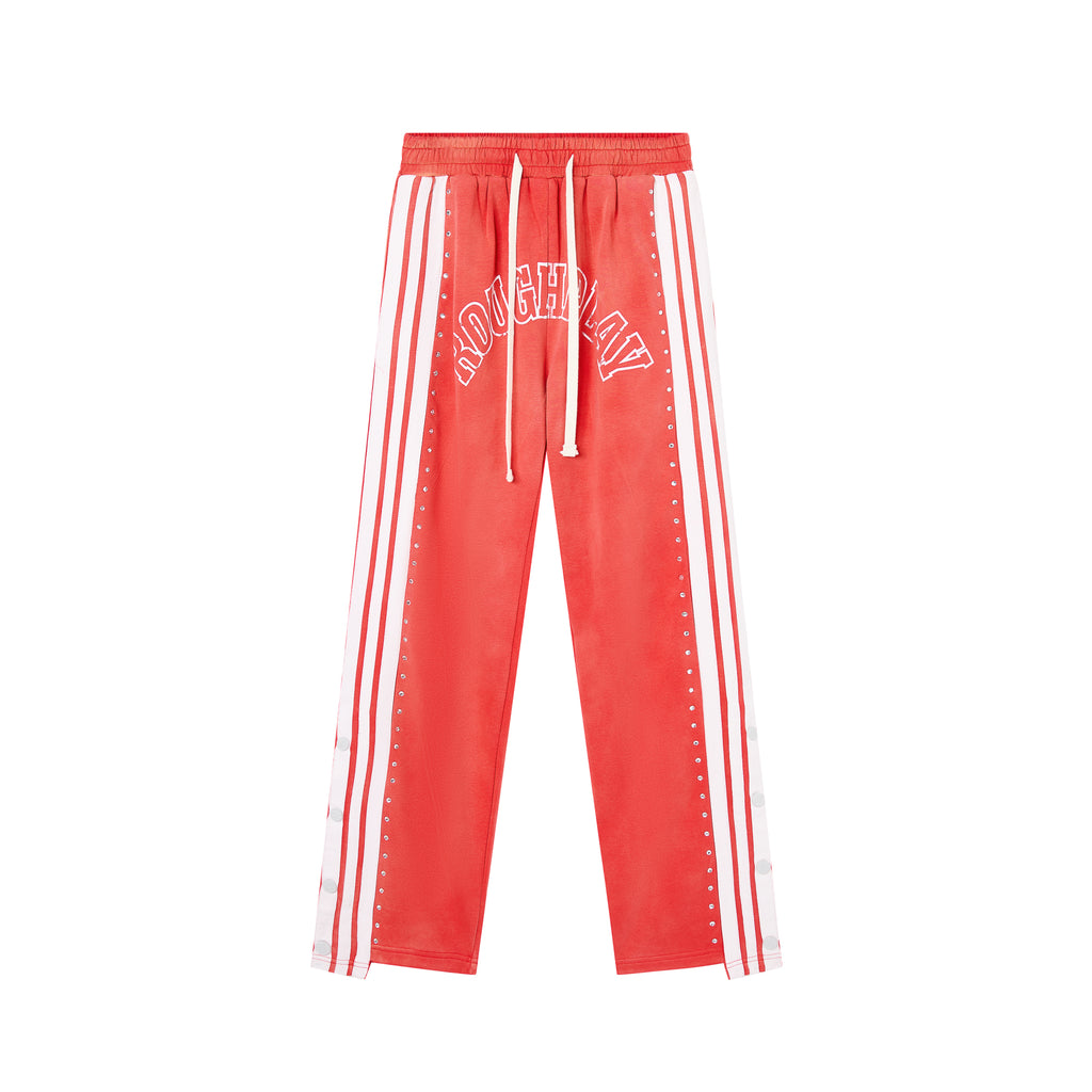 RoughPlay Red Double‑Side White Stripe Straight Leg Sweatpants