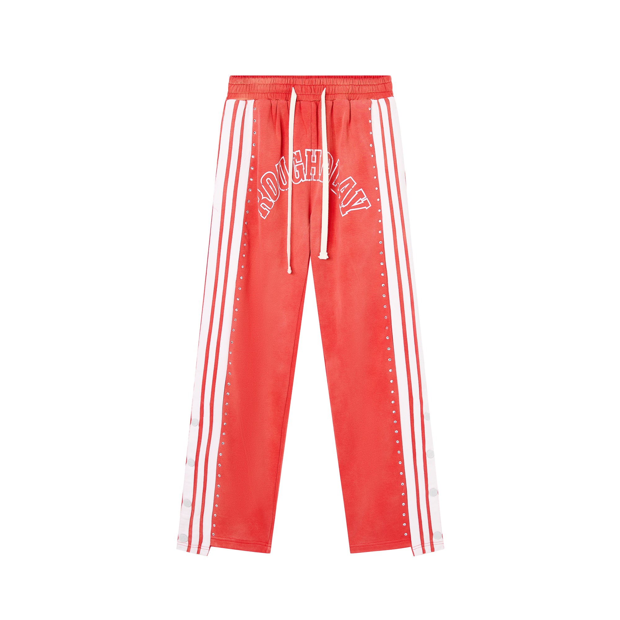 RoughPlay Red Double‑Side White Stripe Straight Leg Sweatpants