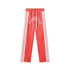 RoughPlay Red Double‑Side White Stripe Straight Leg Sweatpants