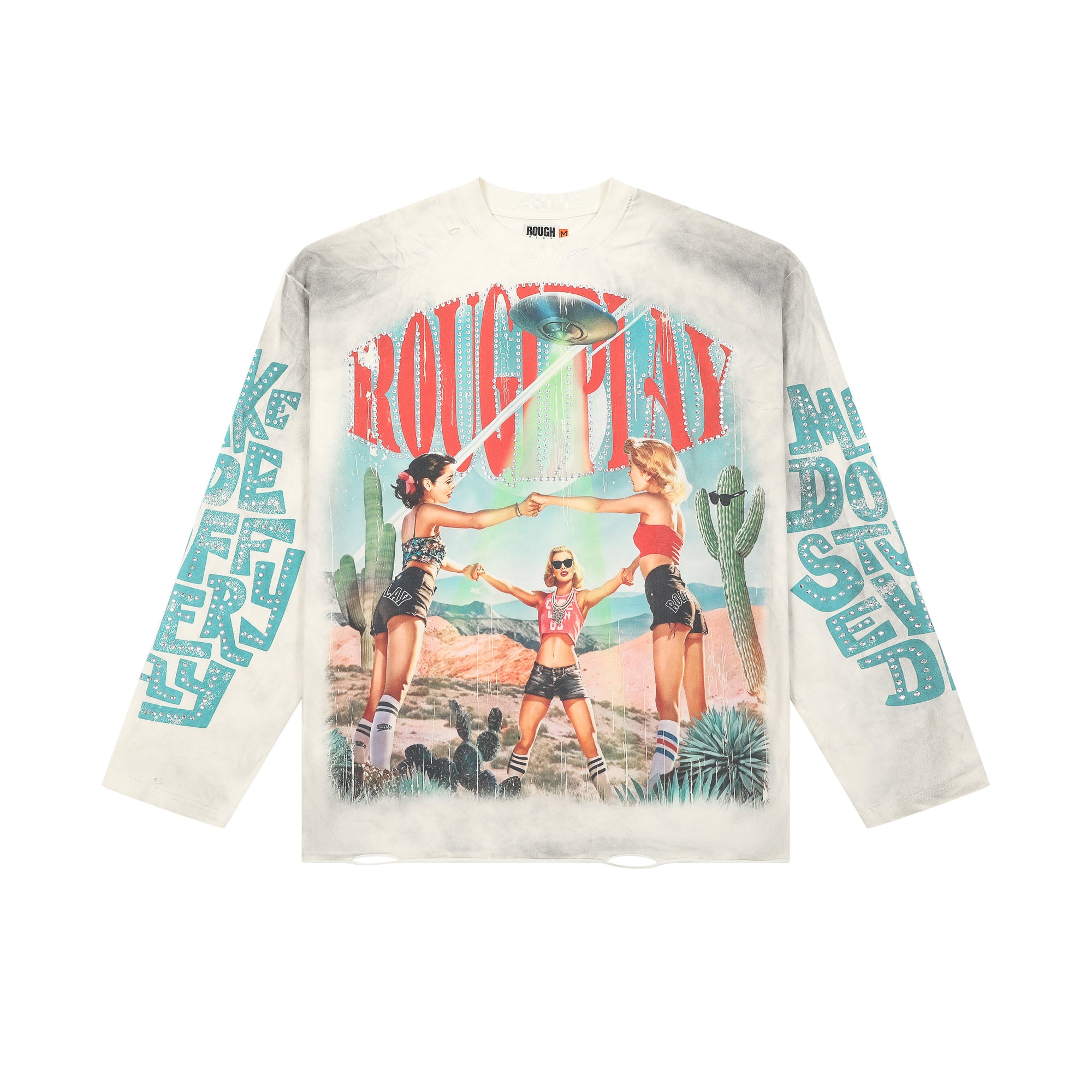 RoughPlay Desert UFO Vintage Graphic Distressed Long Sleeve Tee