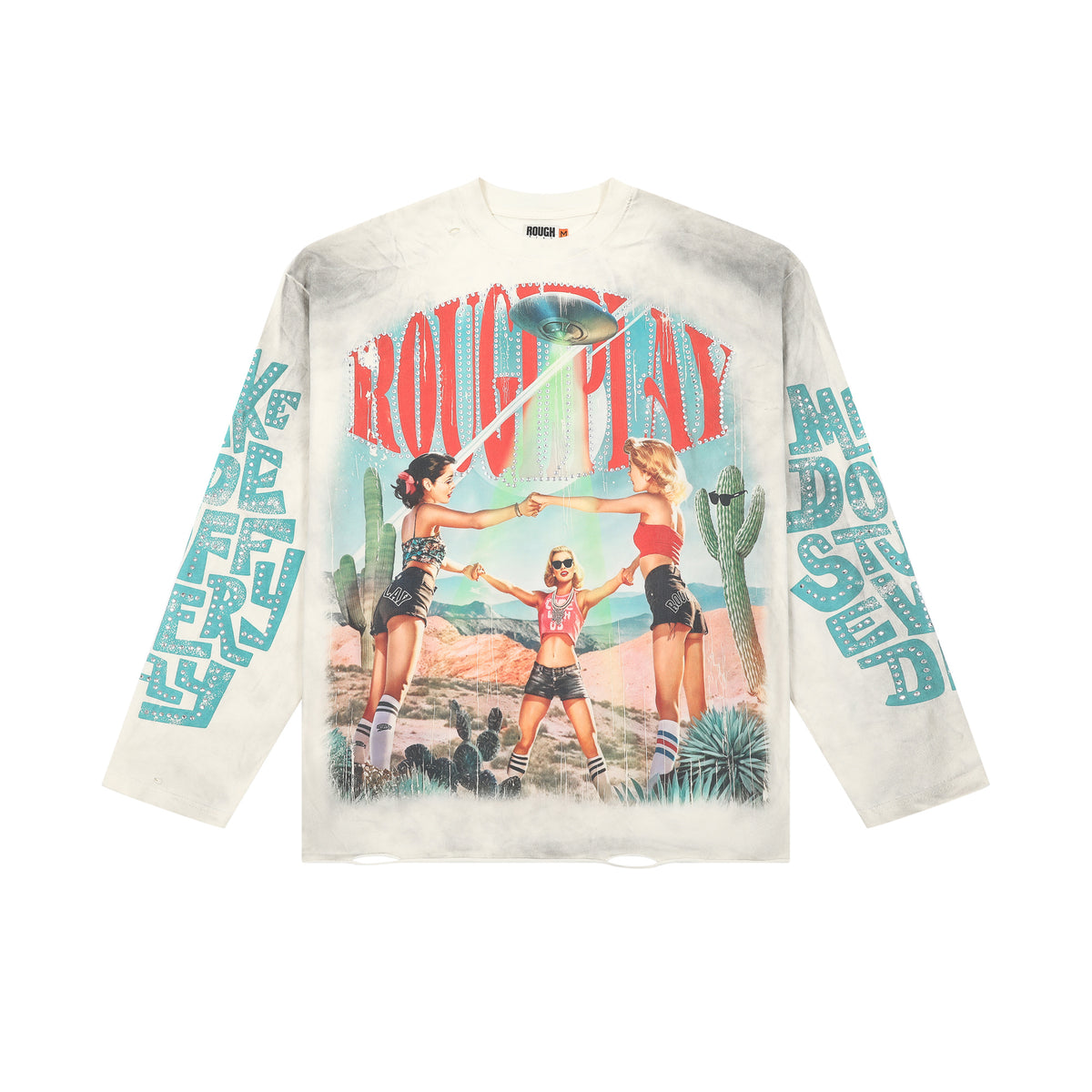 RoughPlay Desert UFO Vintage Graphic Distressed Long Sleeve Tee
