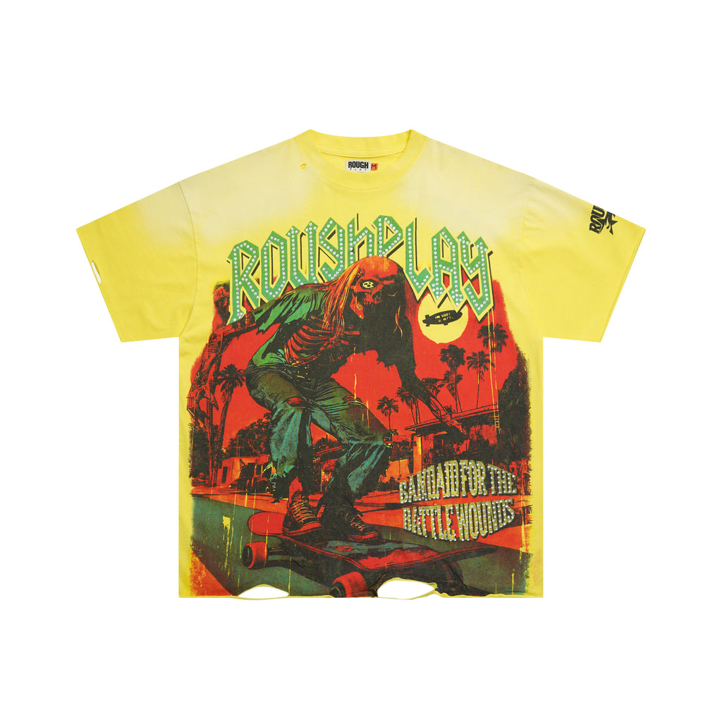 RoughPlay Skate Zombie Graphic Distressed Short‑Sleeve Tee Vintage Streetwear T‑Shirt