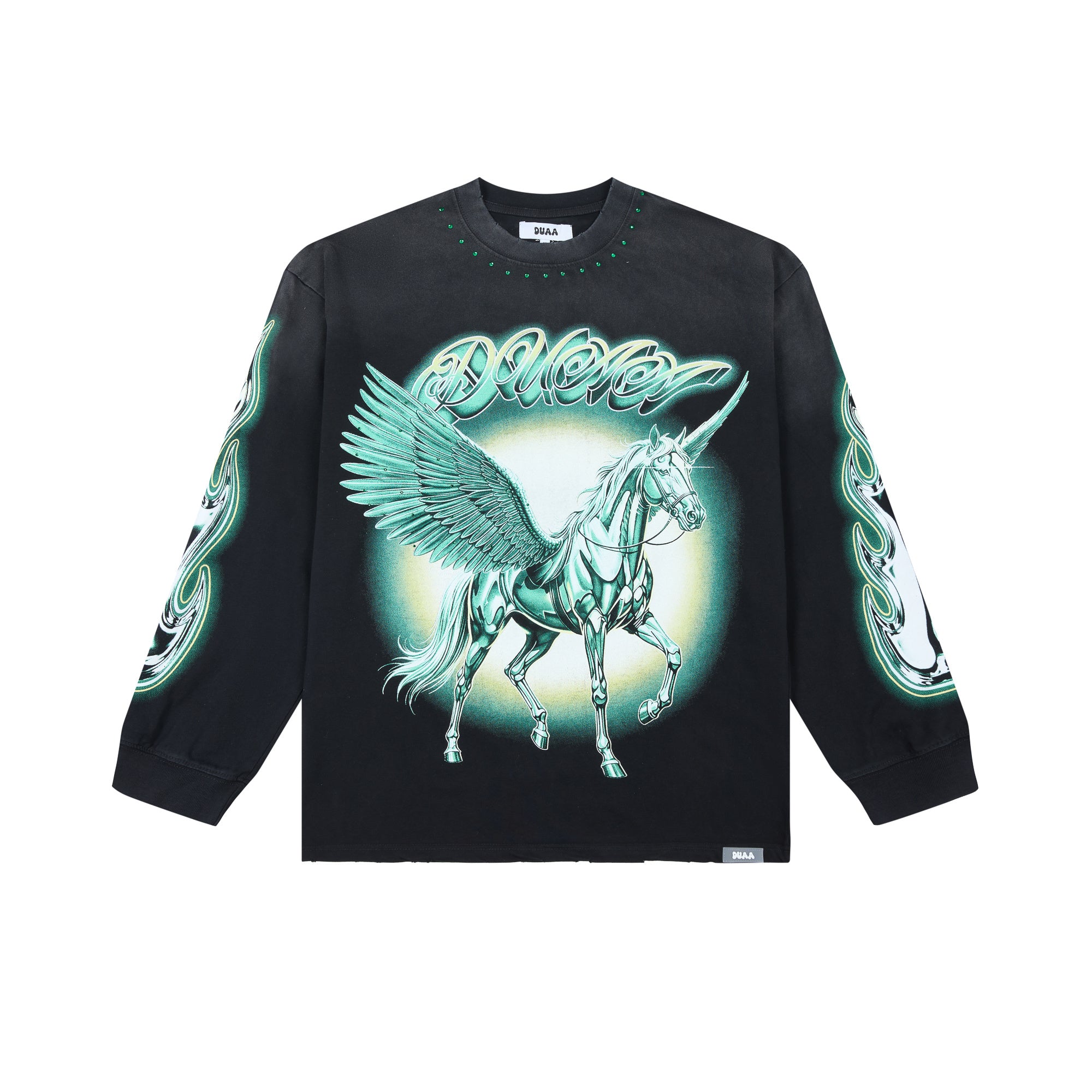 DUAA Winged Unicorn Pegasus Graphic Long‑Sleeve Tee Vintage Streetwear T‑Shirt