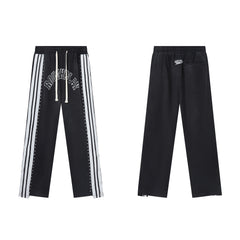 RoughPlay Black Double‑Side White Stripe Straight Leg Sweatpants