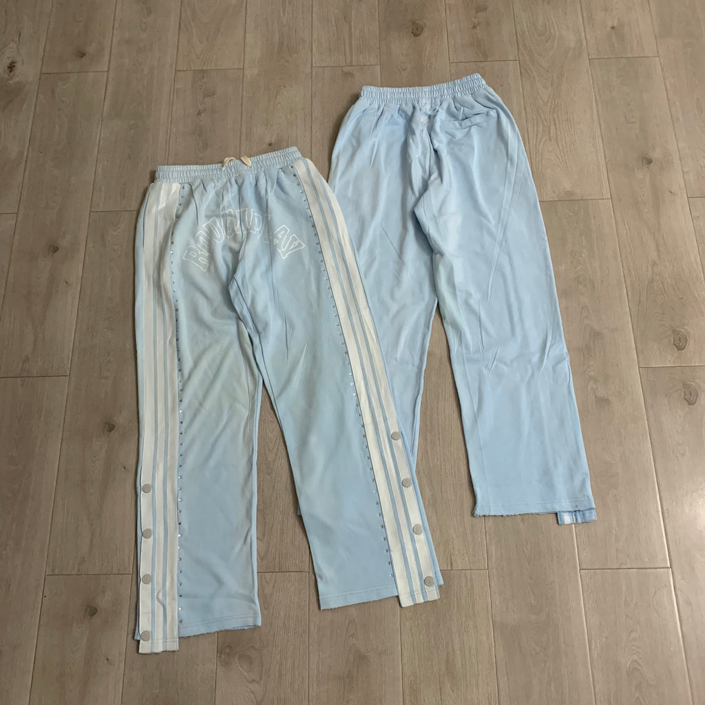 RoughPlay Light‑Blue Double‑Side White Stripe Straight Leg Sweatpants