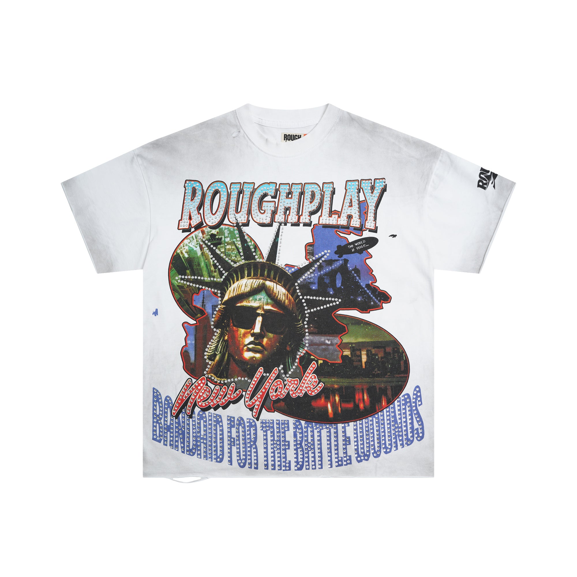 RoughPlay New York Statue Of Liberty Graphic Distressed Short‑Sleeve Tee Vintage Streetwear T‑Shirt