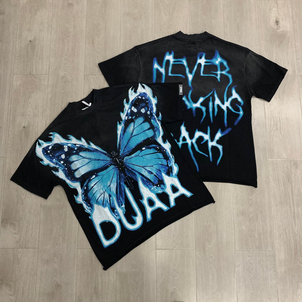 DUAA Blue Flame Butterfly Vintage Graphic T‑Shirt
