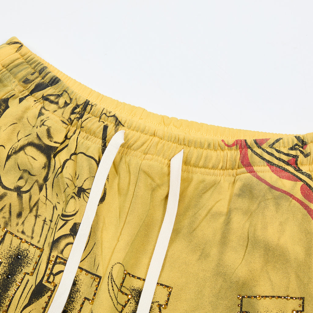 Yellow Vintage Sketch Letter Graphic Wide Leg Pants