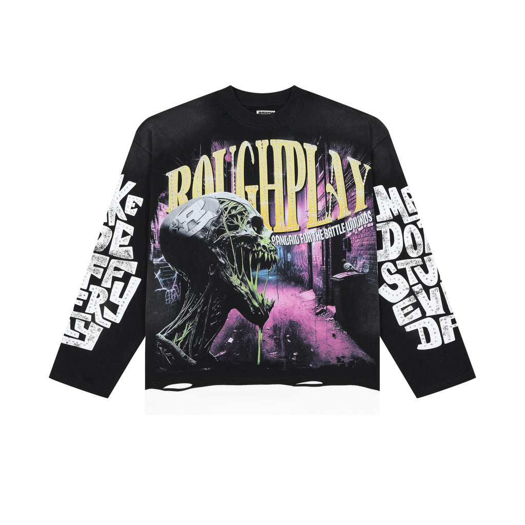 RoughPlay Zombie Skull Graphic Distressed Long Sleeve Tee