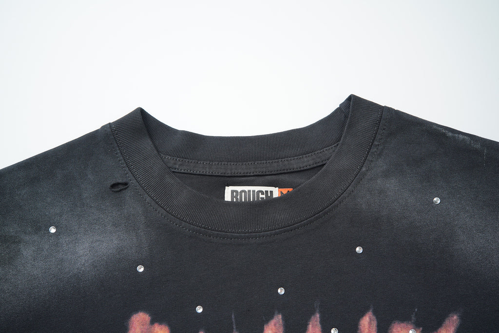 RoughPlay One‑Eyed Monster Graphic Distressed Short‑Sleeve Tee Vintage Streetwear T‑Shirt