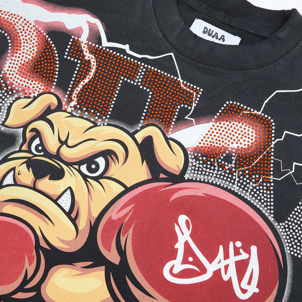 DUAA Boxing Bulldog Lightning Vintage Graphic Oversized T‑Shirt