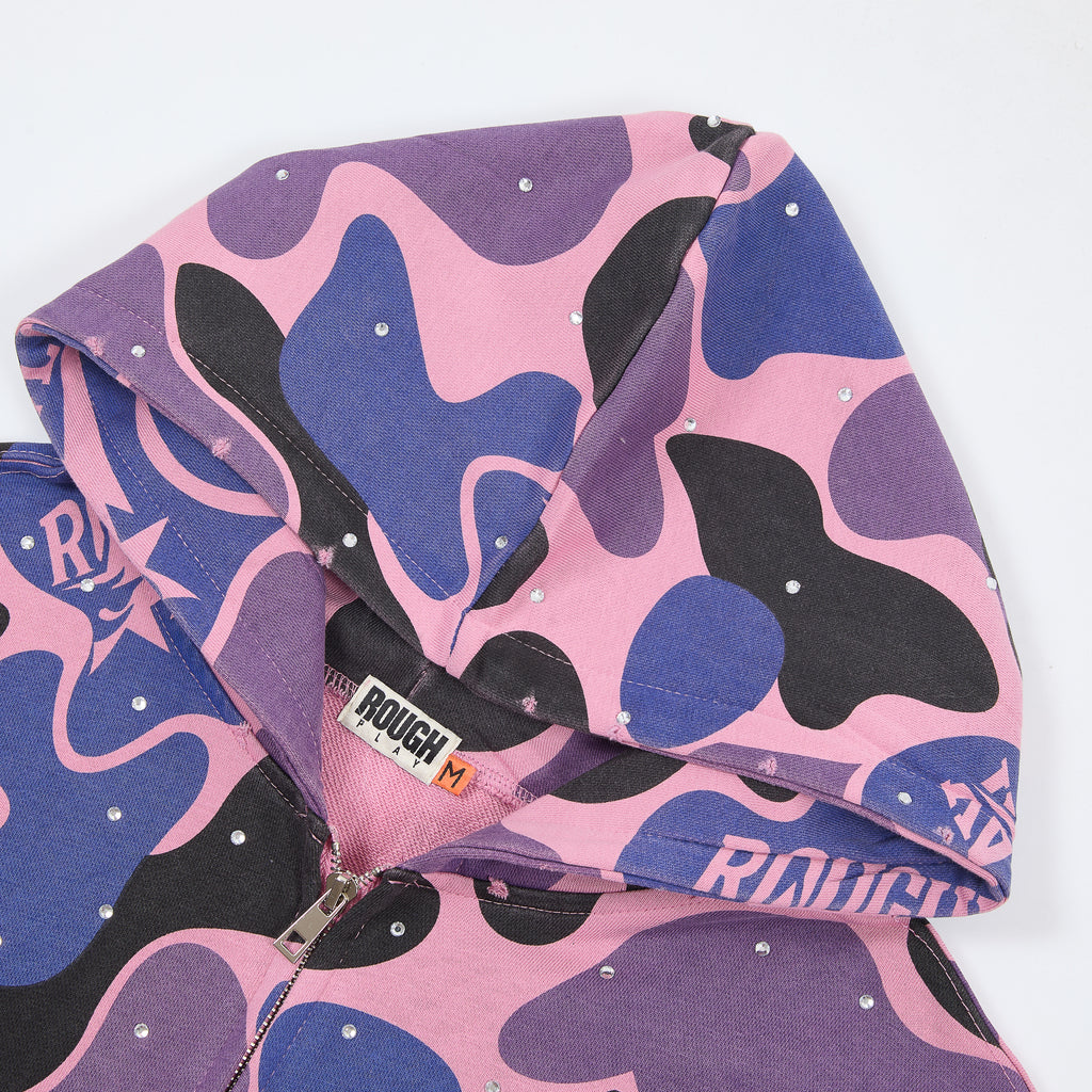 RoughPlay Pink Purple Camo Print Zip‑Up Vintage Hoodie