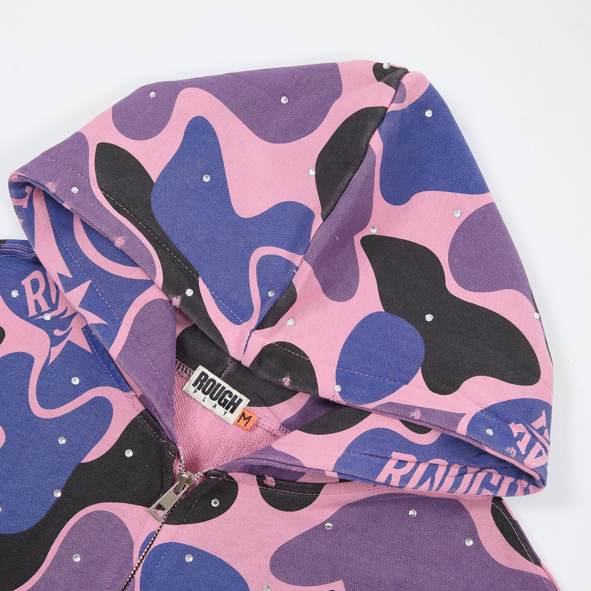 RoughPlay Pink Purple Camo Print Zip‑Up Vintage Hoodie