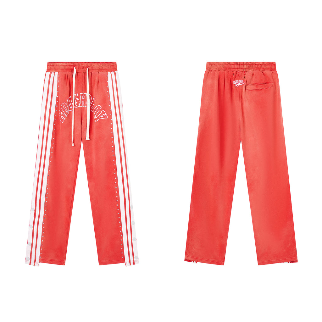 RoughPlay Red Double‑Side White Stripe Straight Leg Sweatpants