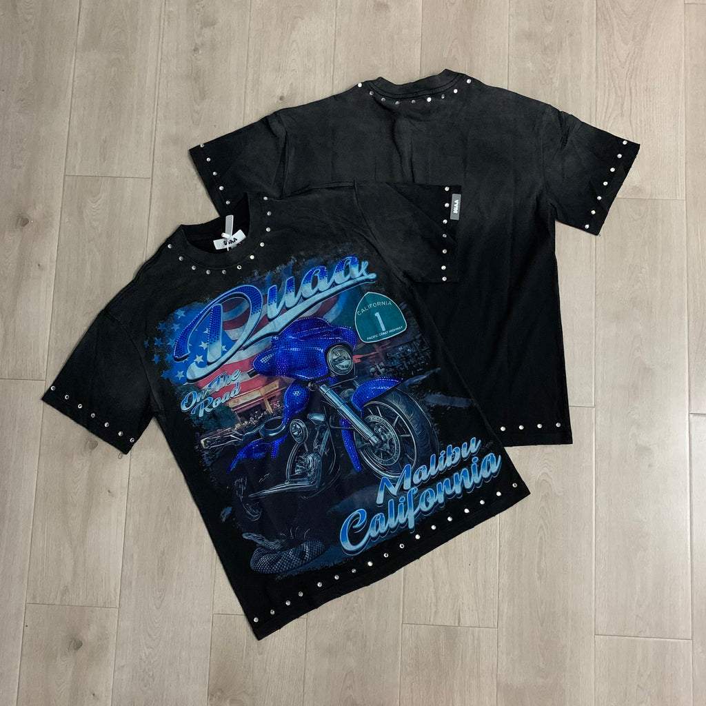 DUAA Malibu California Motorcycle Vintage Studded Graphic T‑Shirt