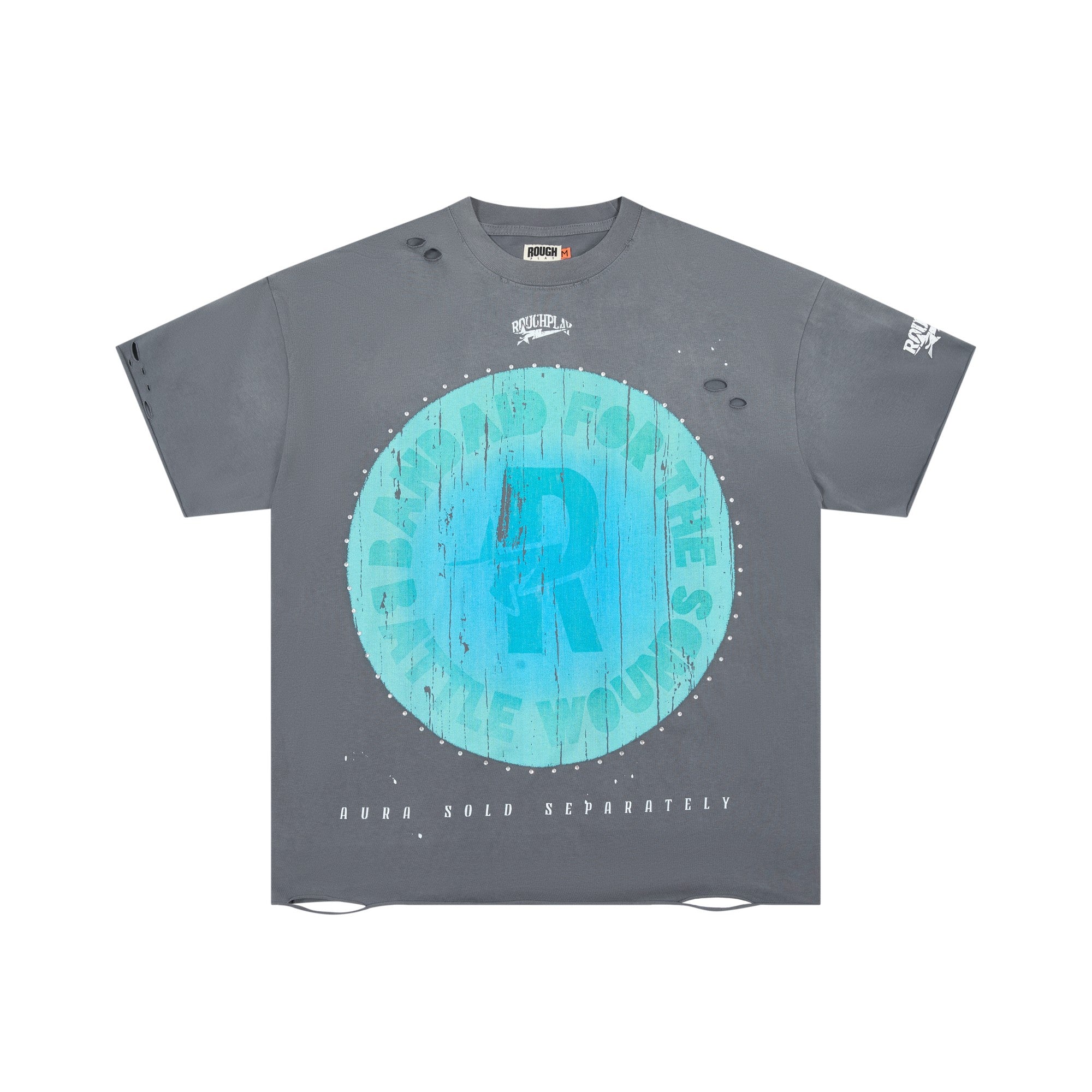 DUAA Distressed R Letter Circular Print Short Sleeve Tee