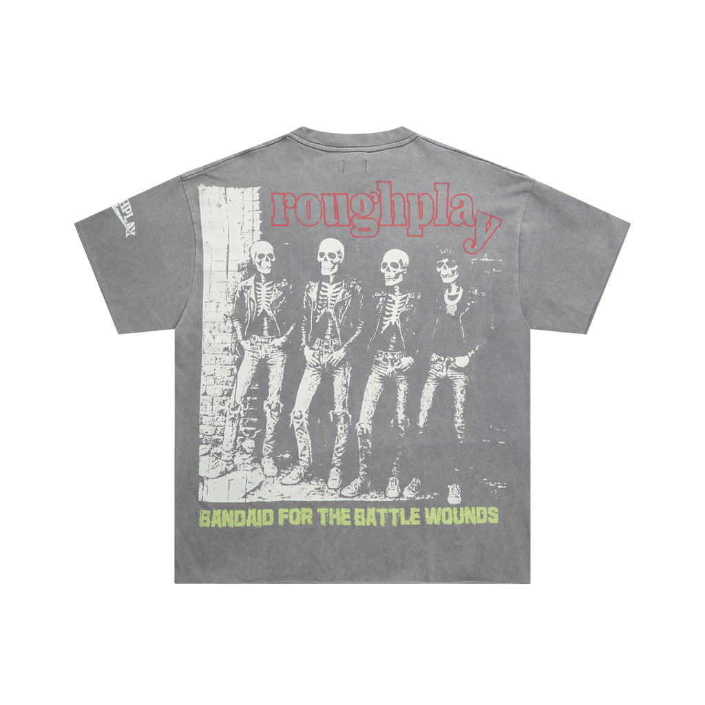 RoughPlay Rock Band Portrait Graphic Distressed Short‑Sleeve Tee Vintage Streetwear T‑Shirt