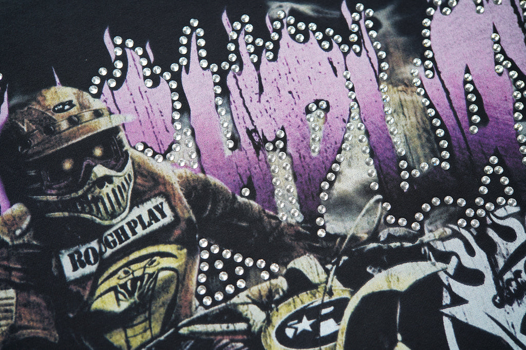 RoughPlay Dirt Bike Lightning Graphic Distressed Short‑Sleeve Tee Vintage Streetwear T‑Shirt