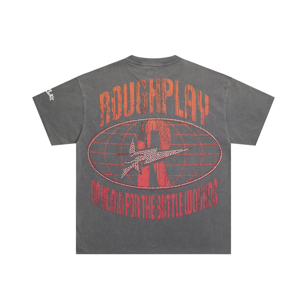 RoughPlay Urban Figure Explosion Scene Graphic Distressed Short‑Sleeve Tee Vintage Streetwear T‑Shirt