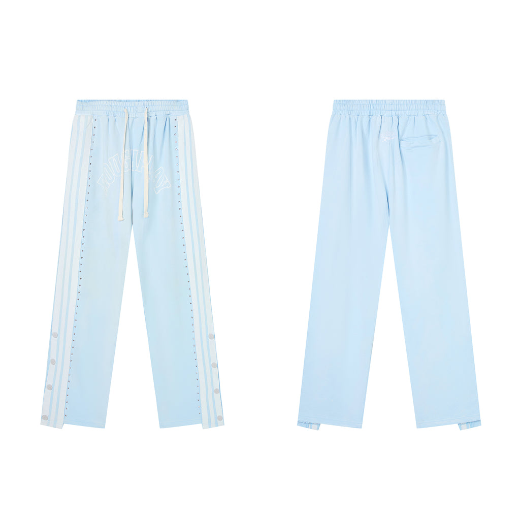 RoughPlay Light‑Blue Double‑Side White Stripe Straight Leg Sweatpants