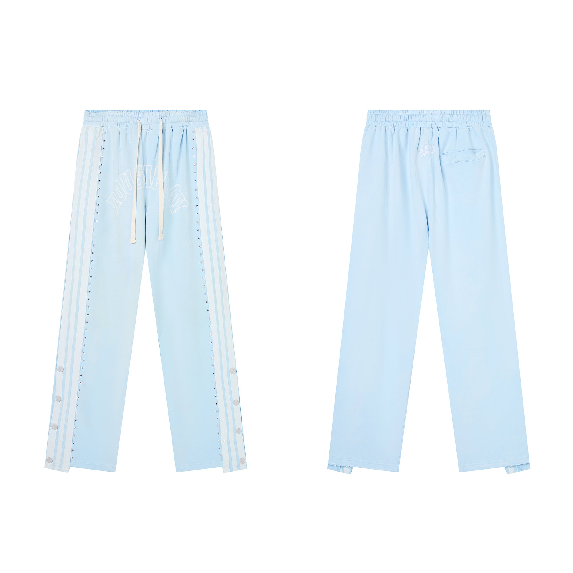 RoughPlay Light‑Blue Double‑Side White Stripe Straight Leg Sweatpants