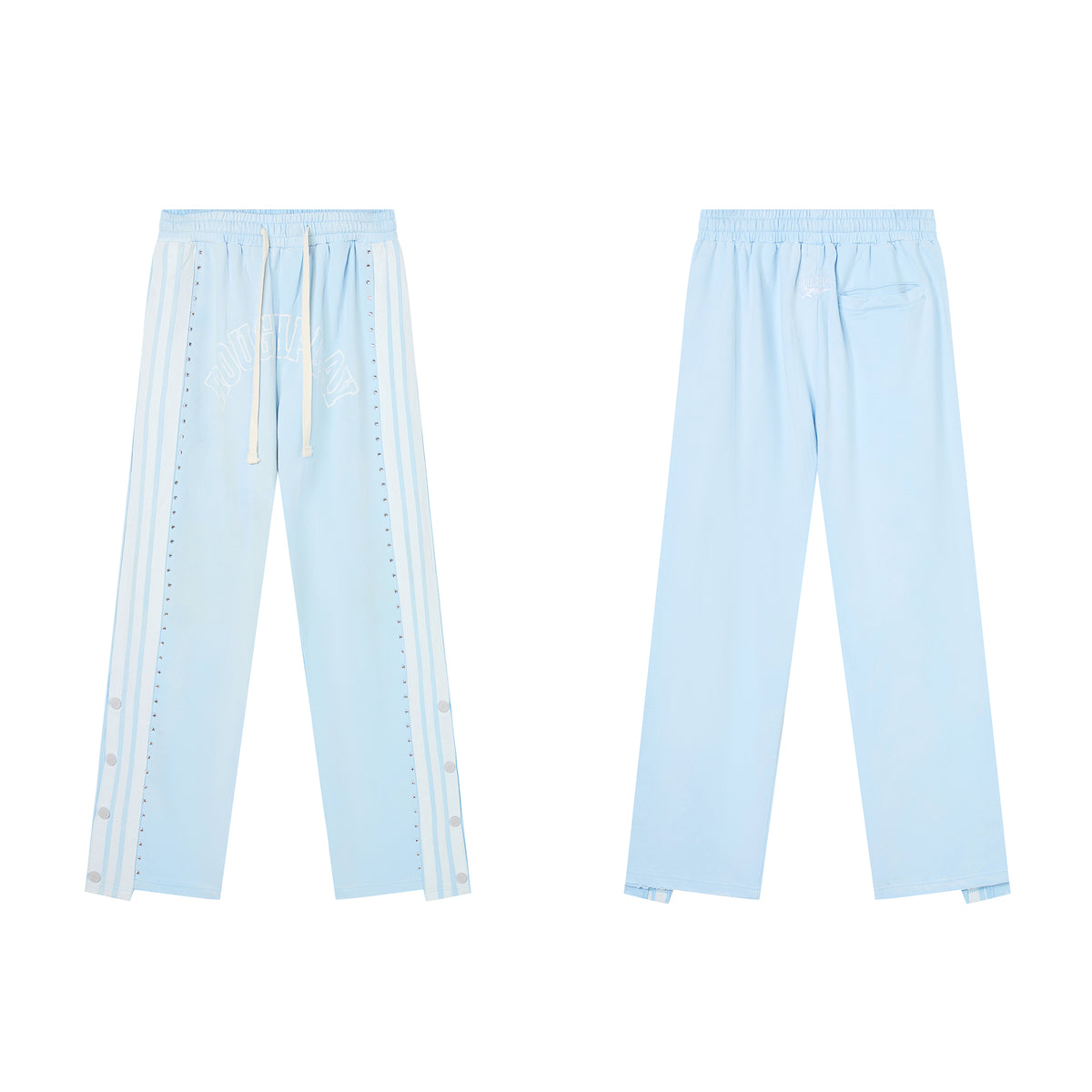 RoughPlay Light‑Blue Double‑Side White Stripe Straight Leg Sweatpants