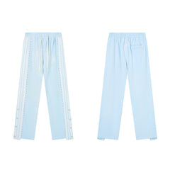 RoughPlay Light‑Blue Double‑Side White Stripe Straight Leg Sweatpants