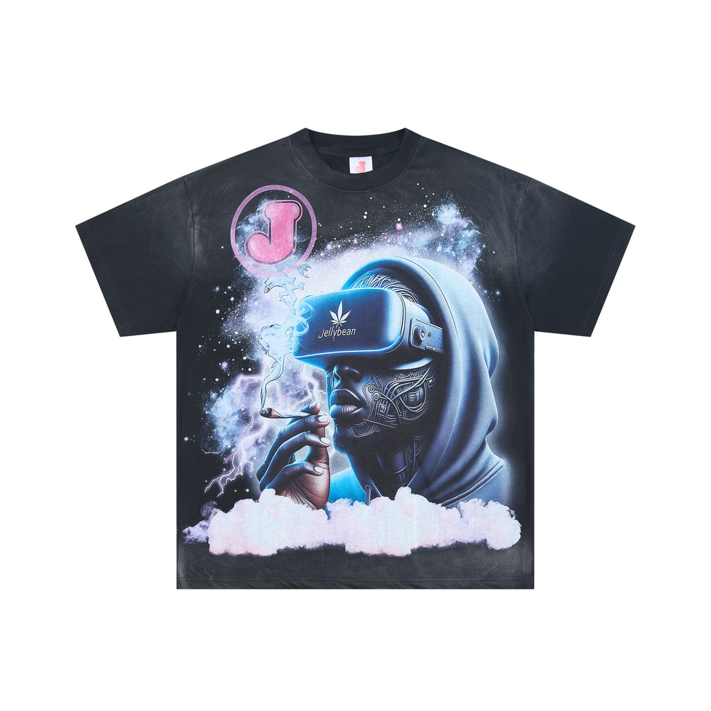 DUAA VR Hooded Man Cosmic Smoke Graphic Short Sleeve Tee