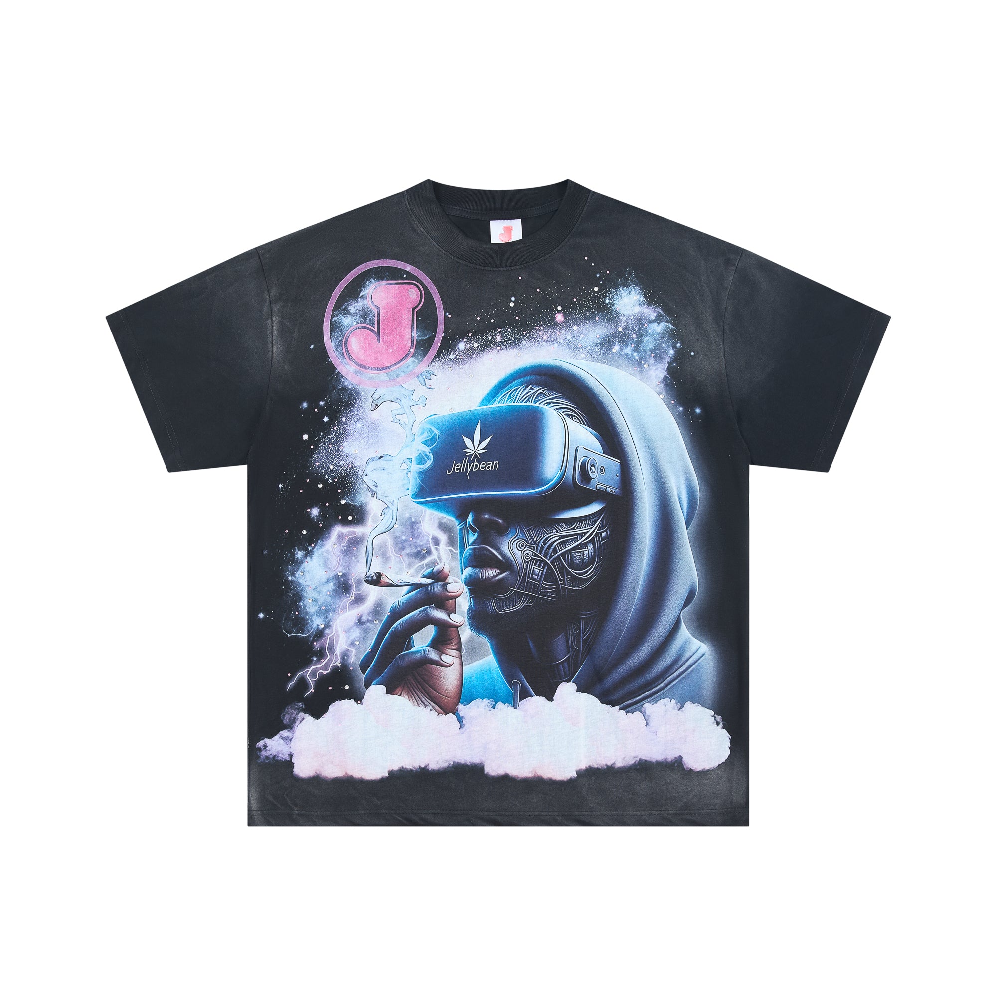 DUAA VR Hooded Man Cosmic Smoke Graphic Short Sleeve Tee