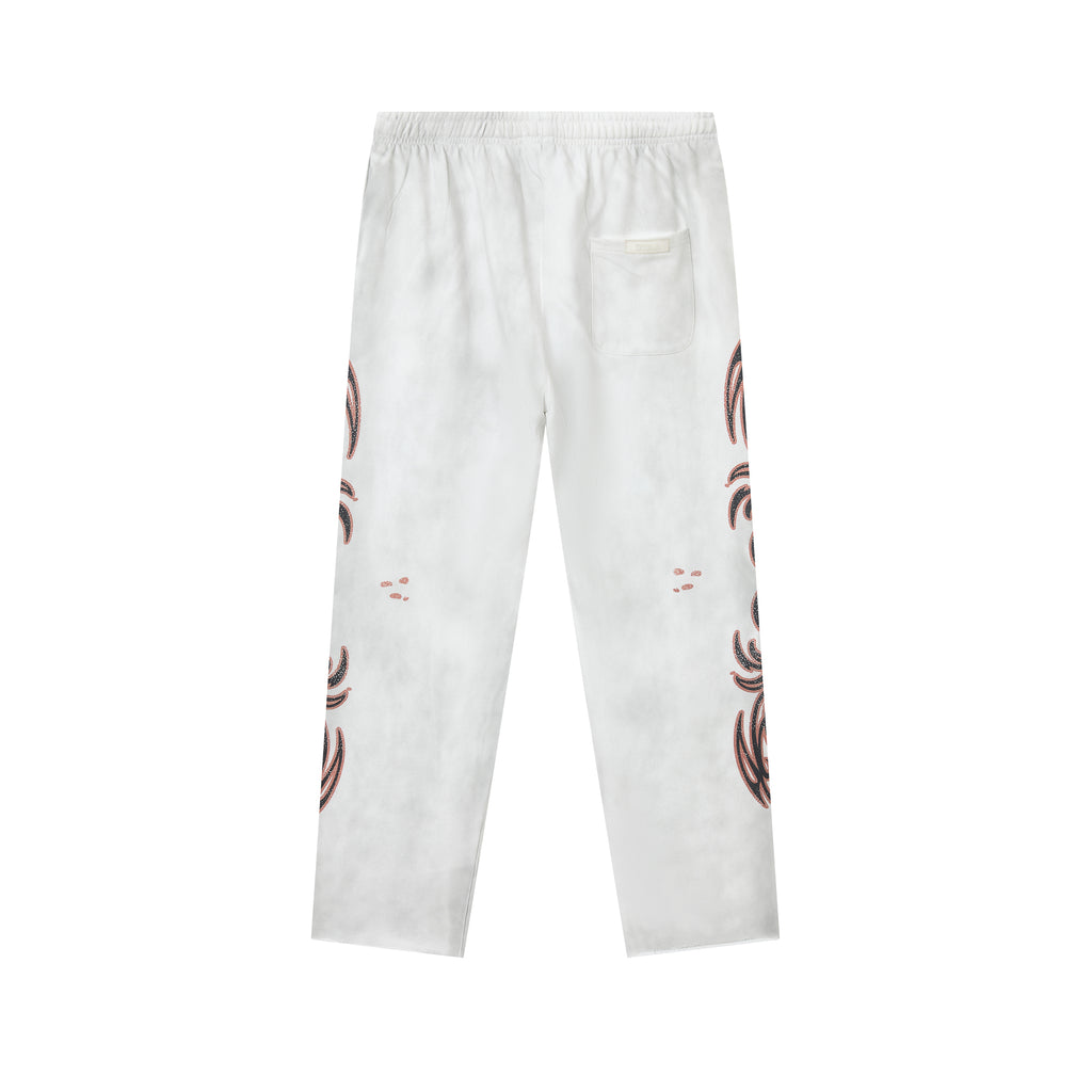 White Washed Heart Letter Graphic Wide Leg Pants