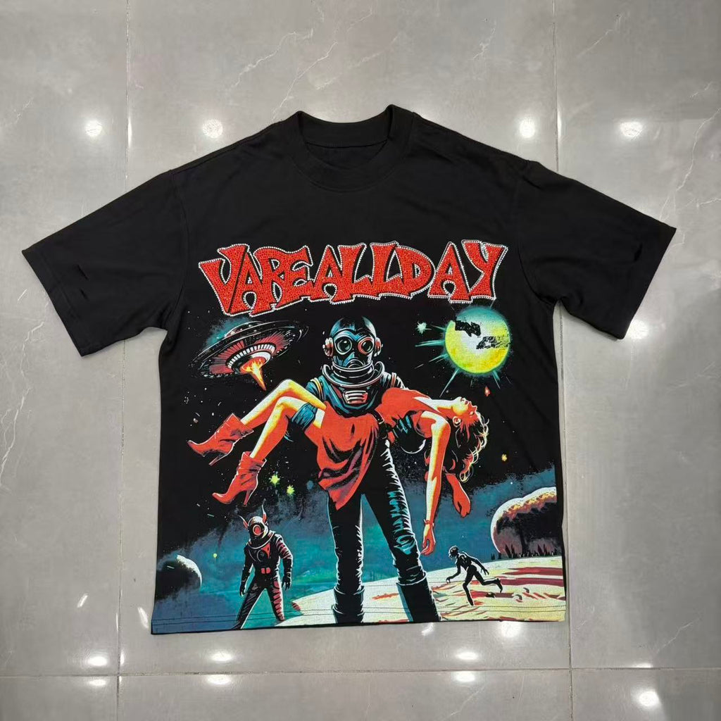 Vareallday Retro Sci‑Fi Alien Horror Graphic T‑Shirt