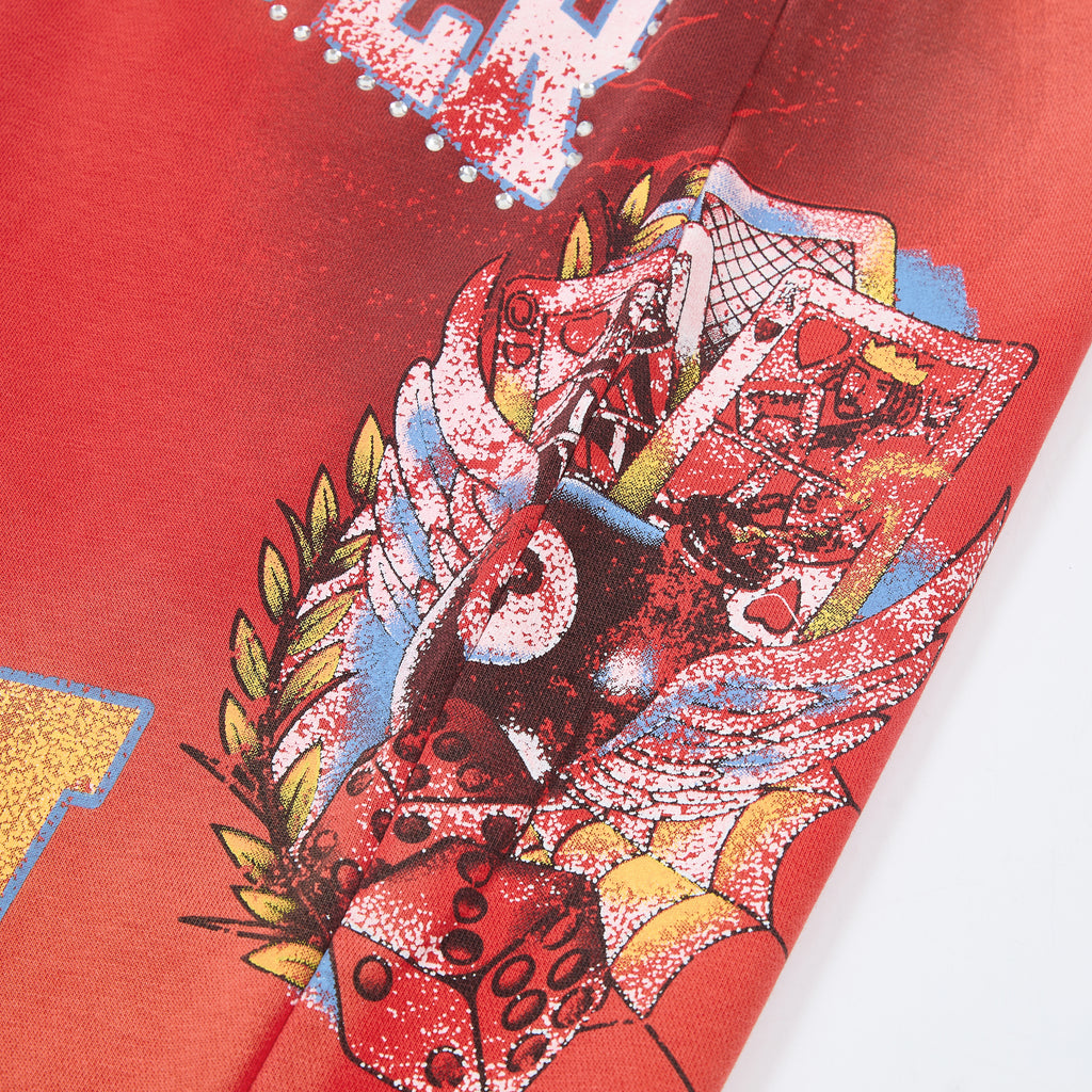 Red Gradient Letter Dice Graphic Wide Leg Pants