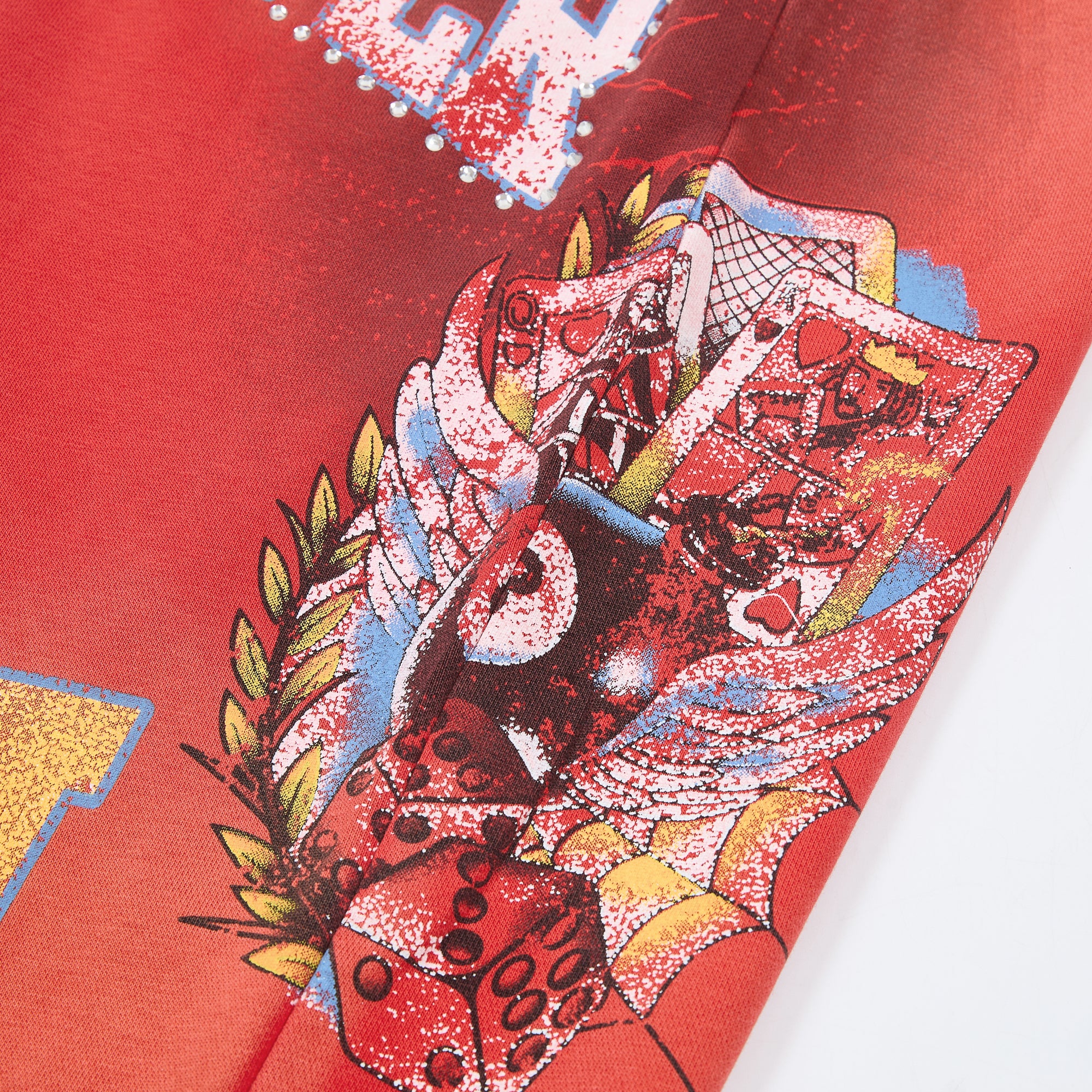 Red Gradient Letter Dice Graphic Wide Leg Pants
