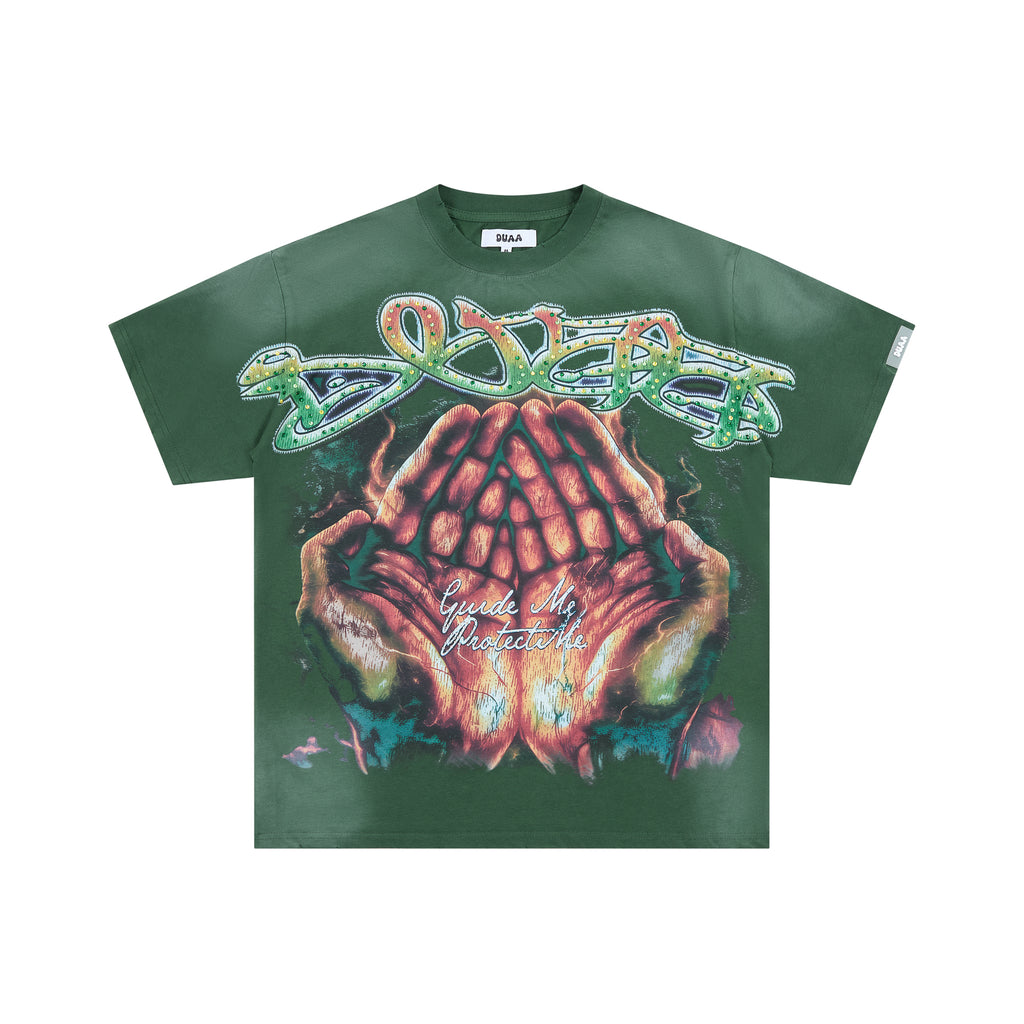 DUAA Praying Hands Vintage Graphic T‑Shirt