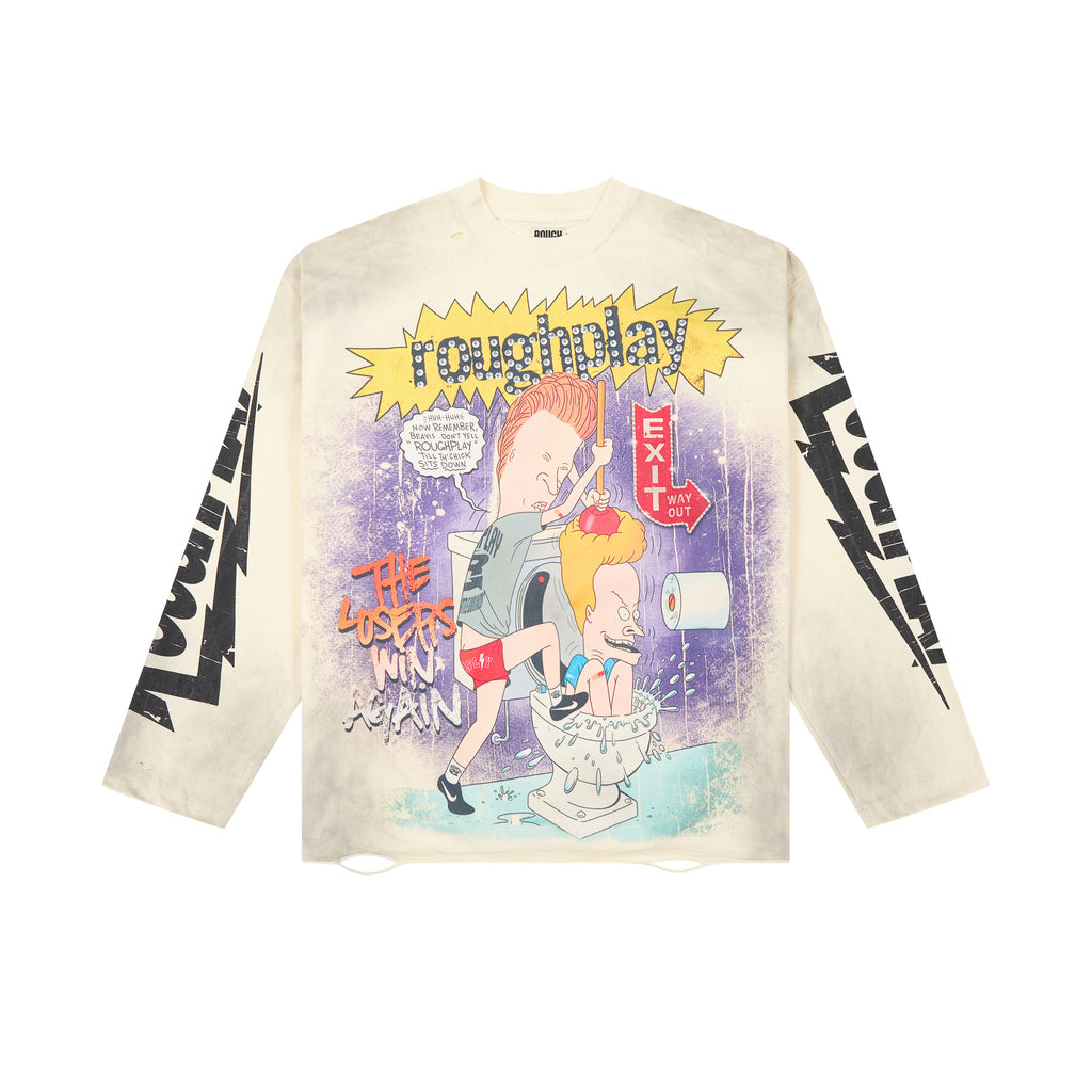RoughPlay Cartoon Comic Vintage Distressed Long Sleeve Tee