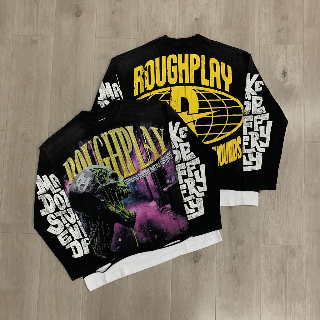 RoughPlay Zombie Skull Graphic Distressed Long Sleeve Tee