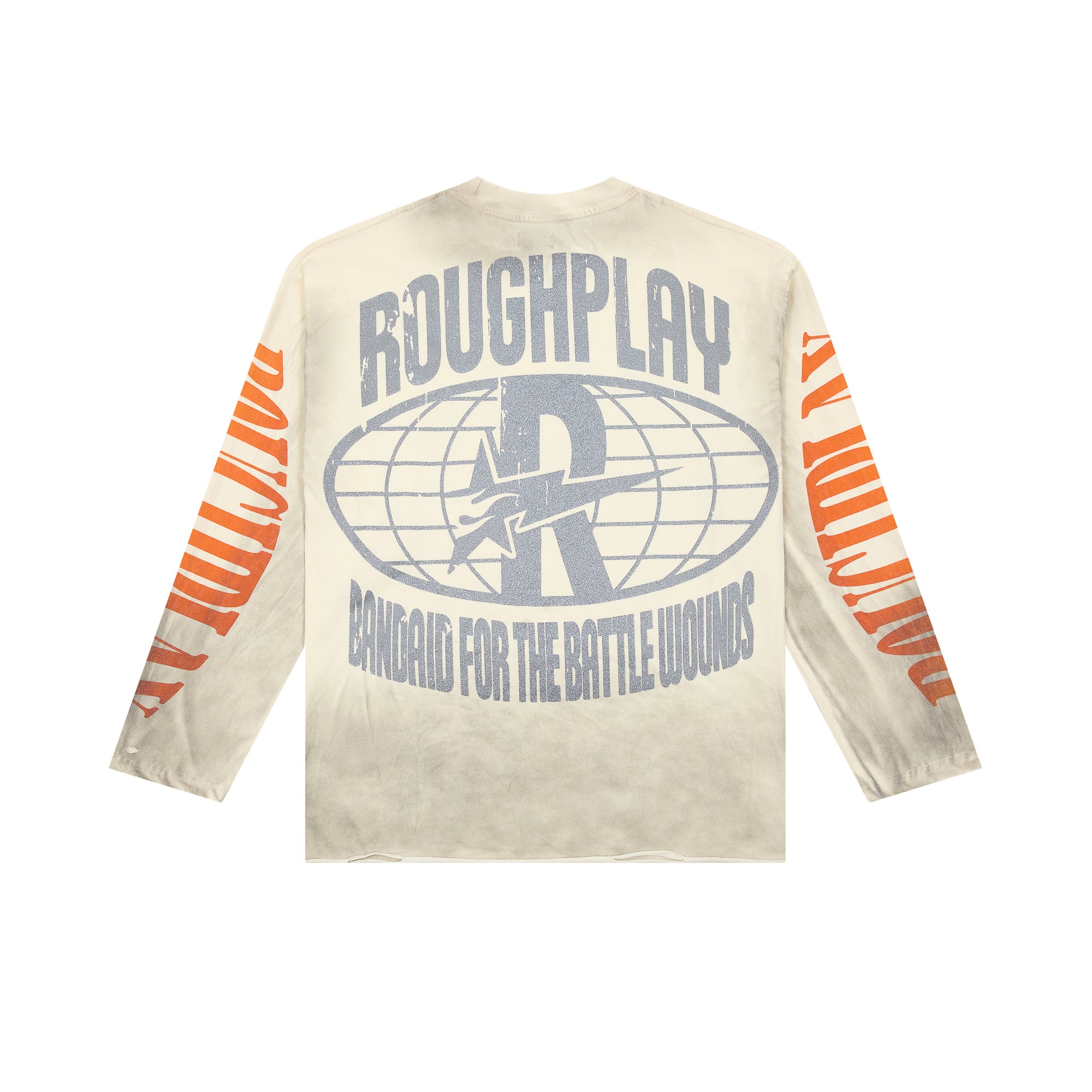 RoughPlay Warning Tape Statue Of Liberty Off‑White Vintage Distressed Long Sleeve Tee