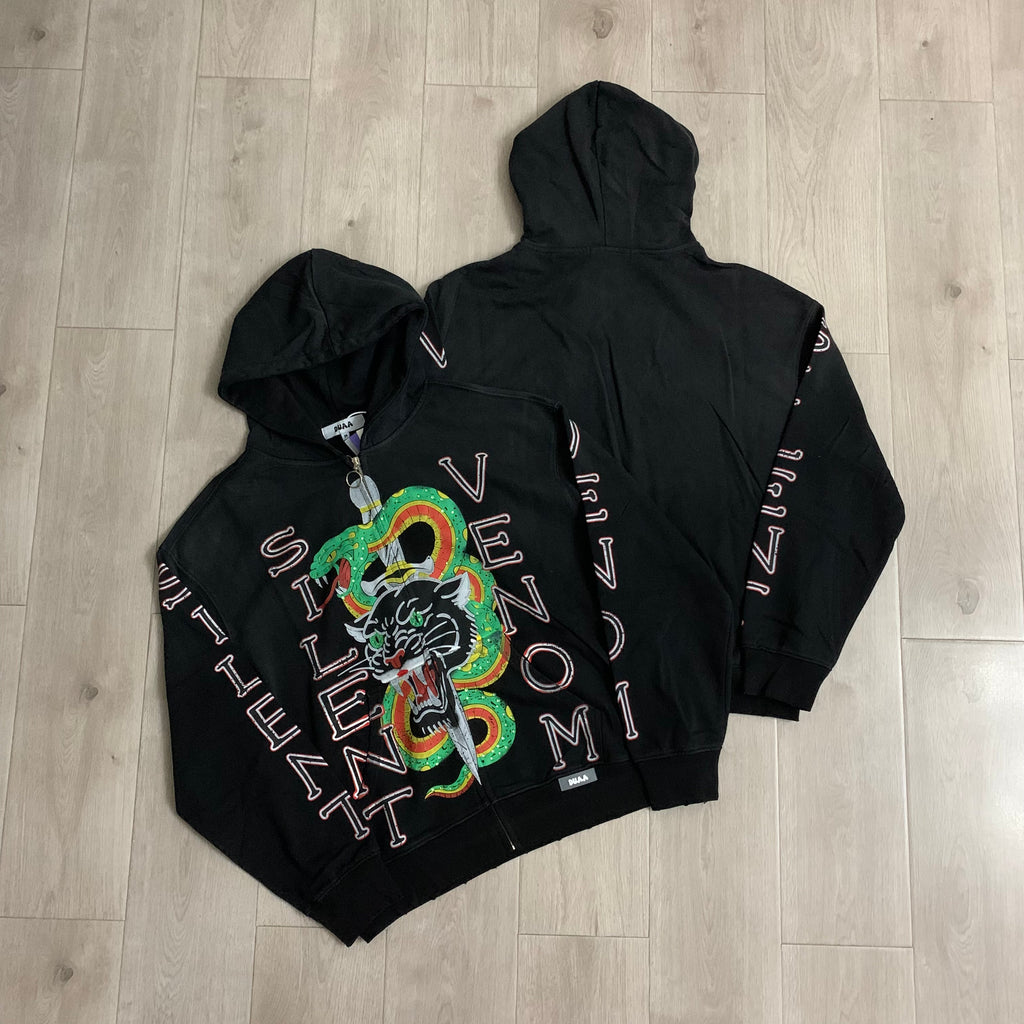 DUAA Silent Venom Panther Snake Graphic Zip‑Up Hoodie Vintage Streetwear Hooded Jacket