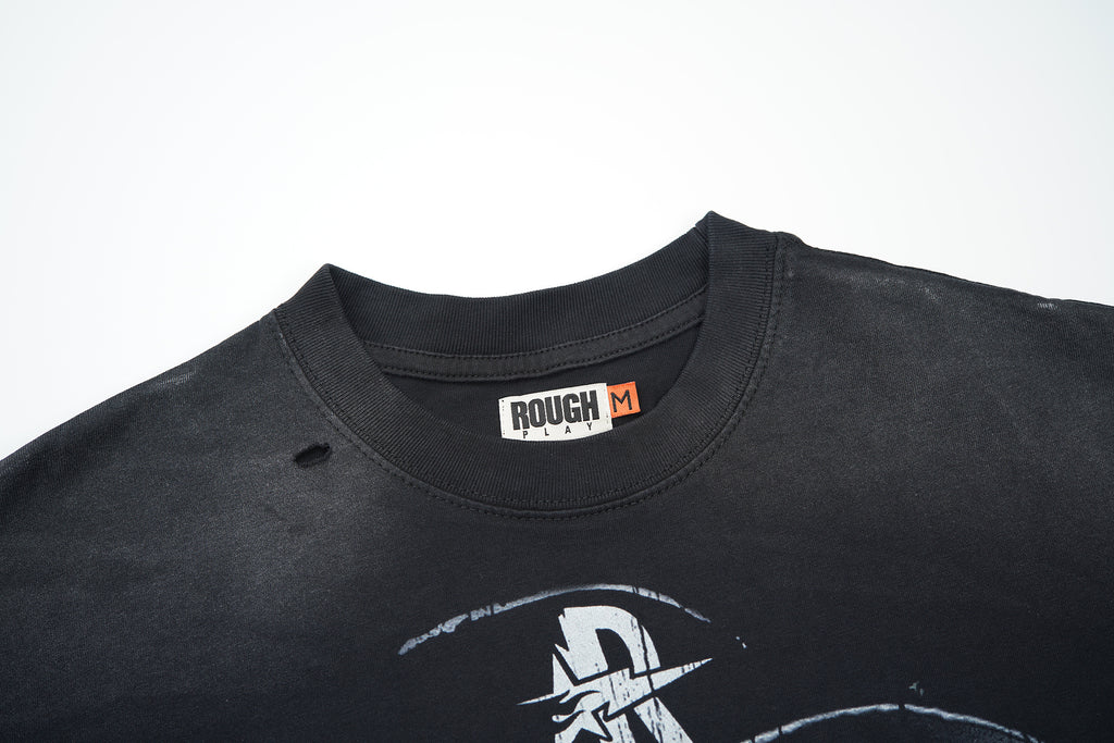 RoughPlay Money Monster Graphic Distressed Short‑Sleeve Tee Vintage Streetwear T‑Shirt