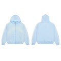 RoughPlay Baby Blue Varsity Stripe Zip‑Up Vintage Hoodie