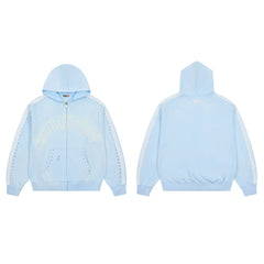 RoughPlay Baby Blue Varsity Stripe Zip‑Up Vintage Hoodie