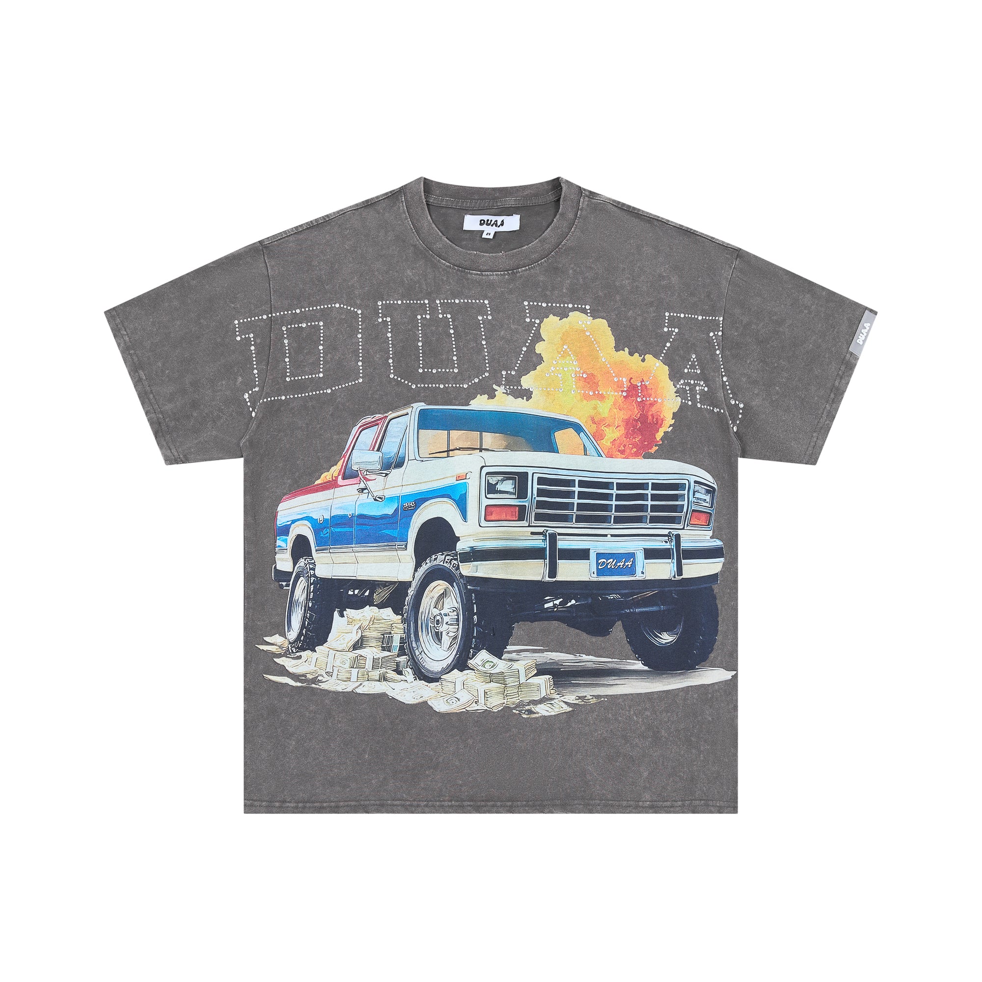 DUAA Vintage Pickup Truck Fire Graphic Oversized T‑Shirt