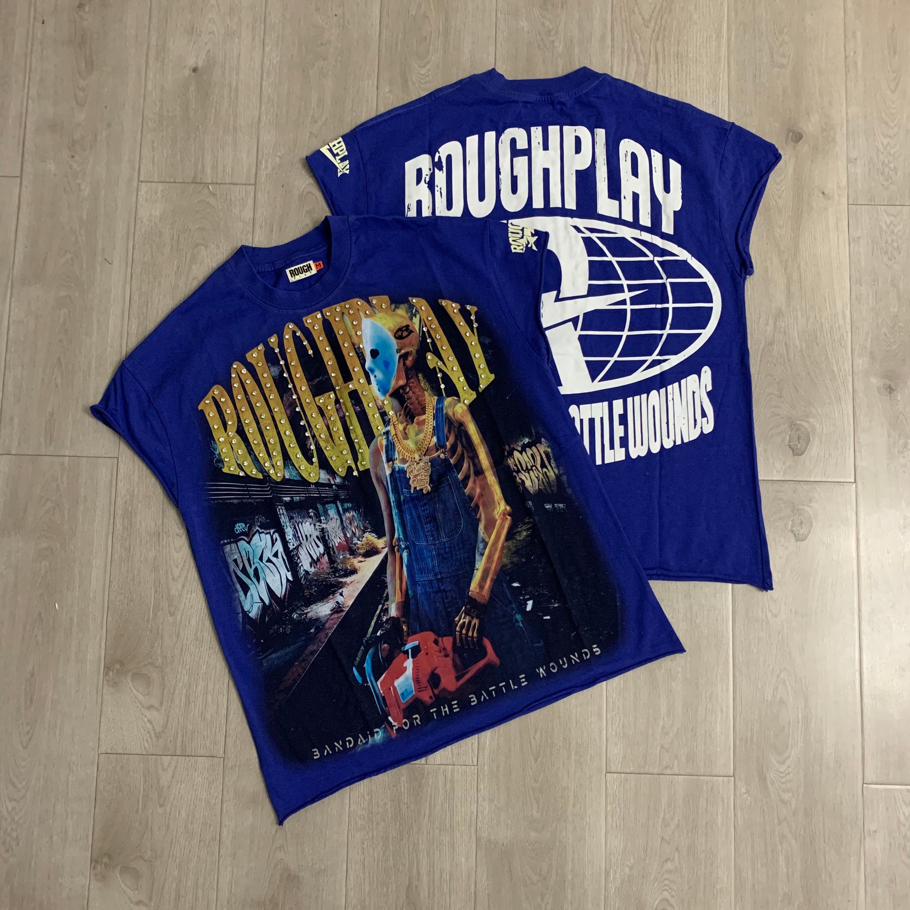 RoughPlay Masked Figure Double‑Sided Print Distressed Tee