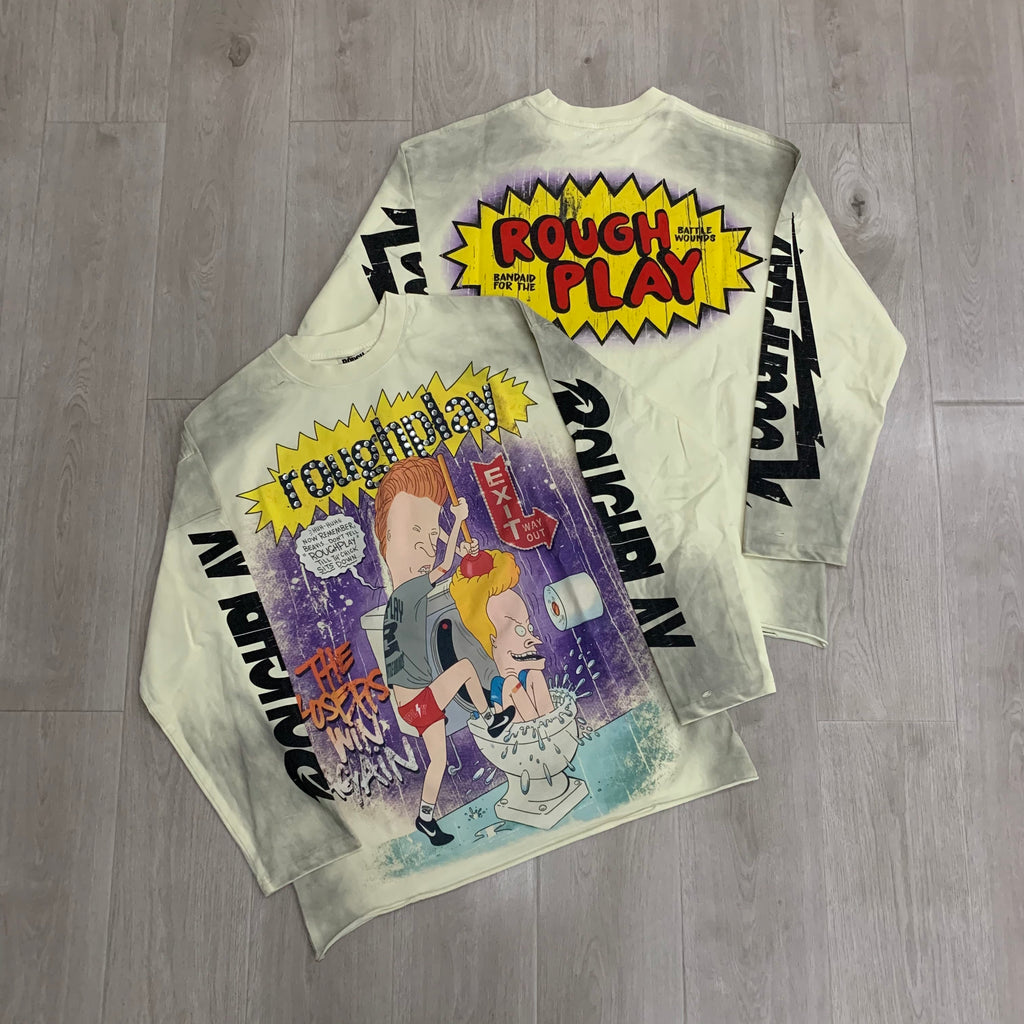 RoughPlay Cartoon Comic Vintage Distressed Long Sleeve Tee