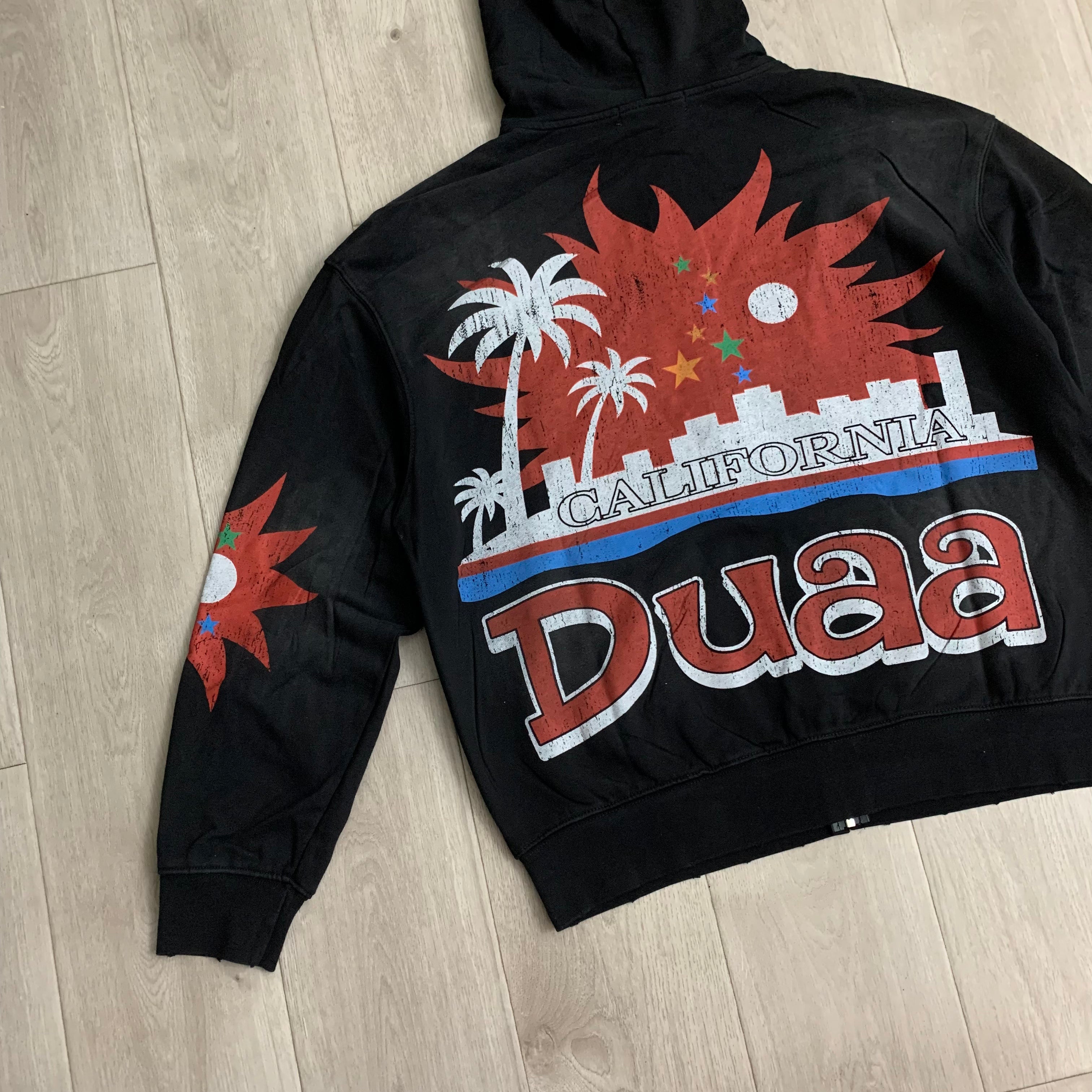 DUAA Palm City Sunset Graphic Zip‑Up Hoodie Vintage Streetwear Hooded Jacket