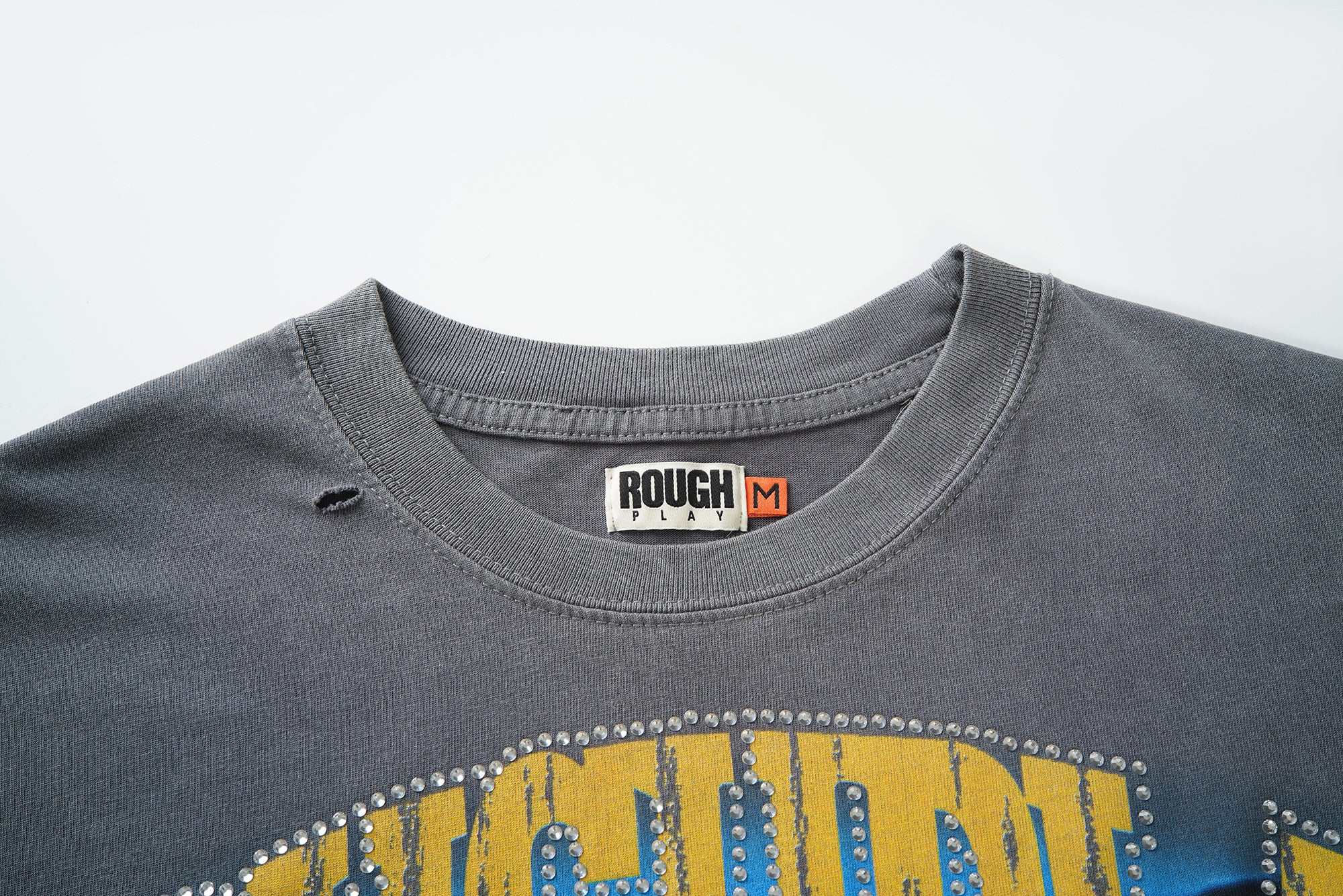 RoughPlay Skeleton Baseball Player Graphic Distressed Short‑Sleeve Tee Vintage Streetwear T‑Shirt